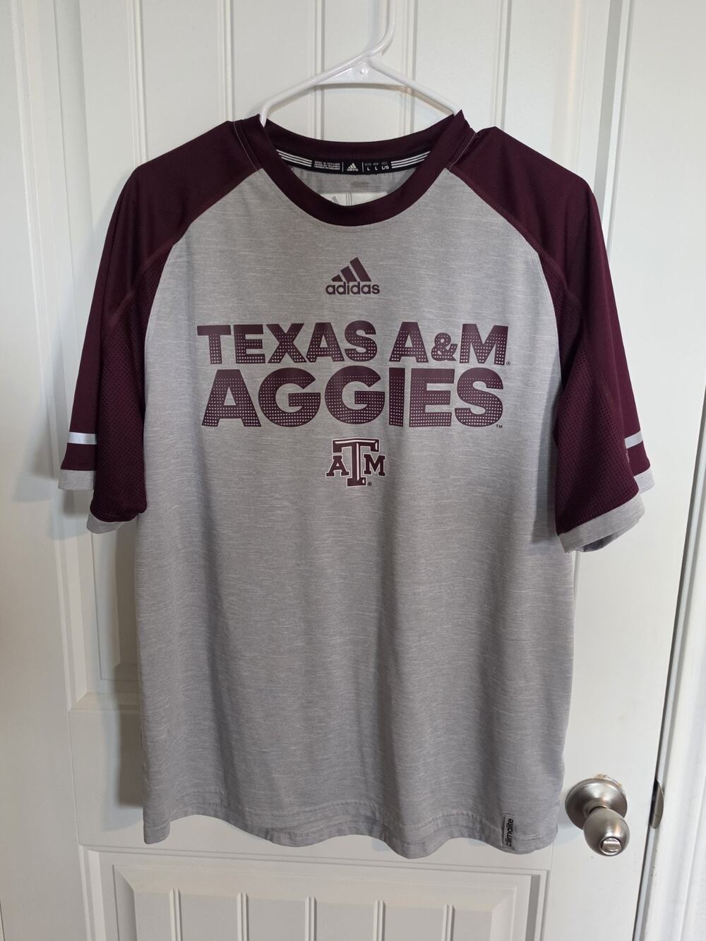 Adidas Texas A&M Aggies Shirt Mens L Gray Maroon Climalite NCAA Performance